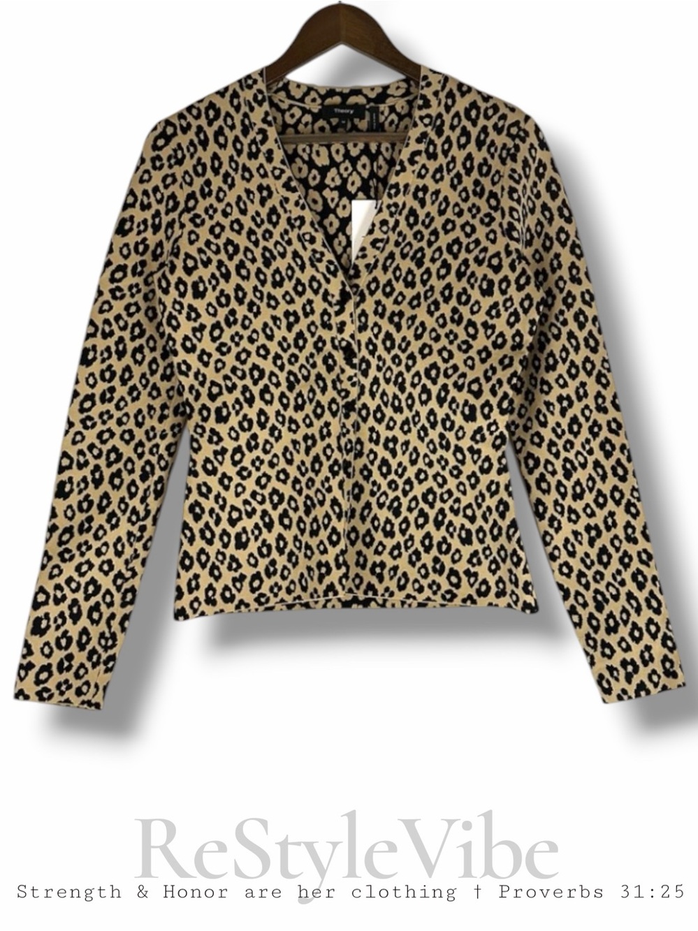 THEORY Women’s Size M Sweater Cardigan V-Neck Leopard Animal Print NWT NEW
